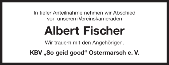 Traueranzeige von Albert Fischer von Ostfriesischer Kurier