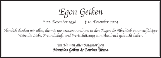 Traueranzeige von Egon Geiken von Ostfriesischer Kurier