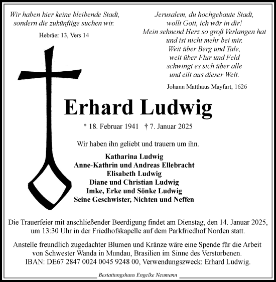 Traueranzeige von Erhard Ludwig von Ostfriesischer Kurier