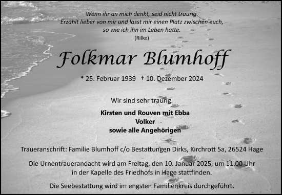 Traueranzeige von Folkmar Blumhoff von Ostfriesischer Kurier