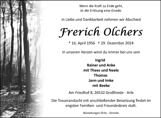 Traueranzeige von Frerich Olchers von Ostfriesischer Kurier