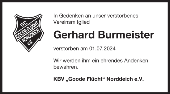 Traueranzeige von Gerhard Burmeister von Ostfriesischer Kurier