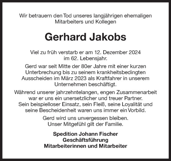 Traueranzeige von Gerhard Jakobs von Ostfriesischer Kurier