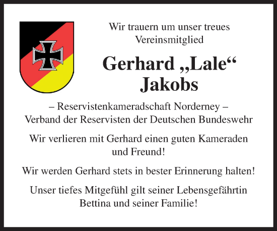 Traueranzeige von Gerhard Jakobs von Ostfriesischer Kurier