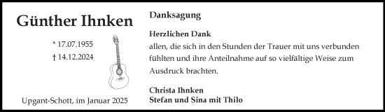 Traueranzeige von Günther Ihnken von Ostfriesischer Kurier