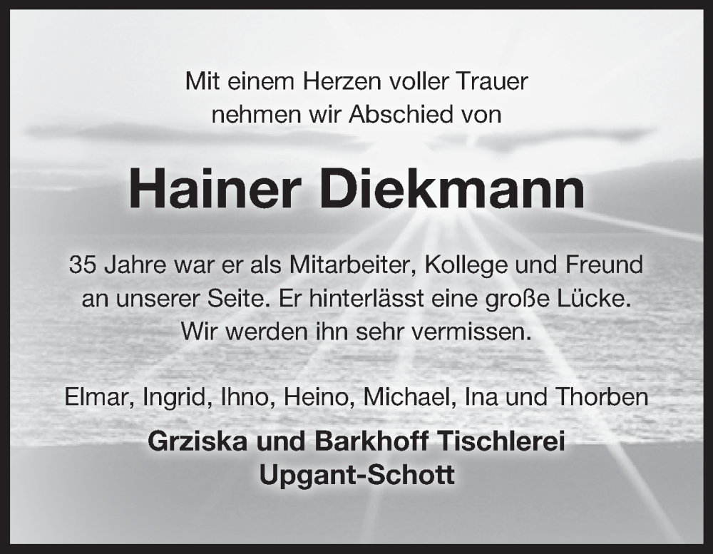  Traueranzeige für Hainer Diekmann vom 25.01.2025 aus Ostfriesischer Kurier