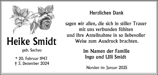 Traueranzeige von Heike Smidt von Ostfriesischer Kurier