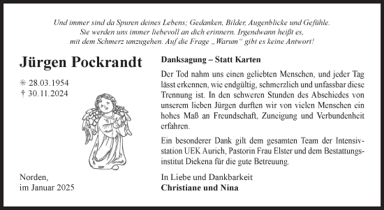 Traueranzeige von Jürgen Pockrandt von Ostfriesischer Kurier