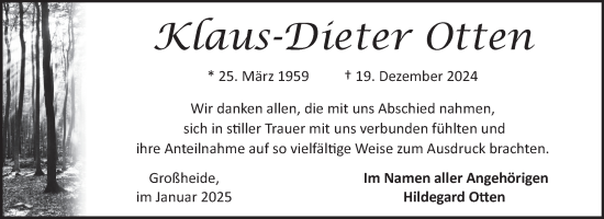 Traueranzeige von Klaus-Dieter Otten von Ostfriesischer Kurier