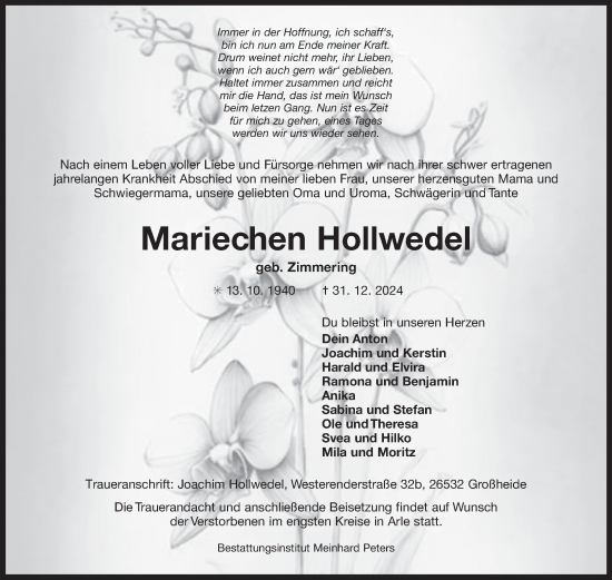Traueranzeige von Mariechen Hollwedel von Ostfriesischer Kurier