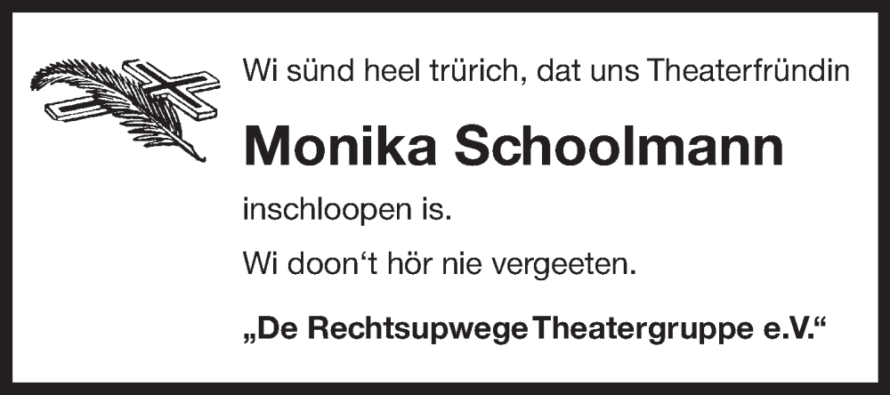  Traueranzeige für Monika Schoolmann vom 28.01.2025 aus Ostfriesischer Kurier