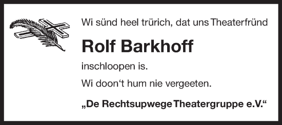 Traueranzeige von Rolf Barkhoff von Ostfriesischer Kurier