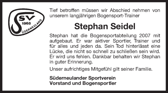 Traueranzeige von Stephan Seidel von Ostfriesischer Kurier
