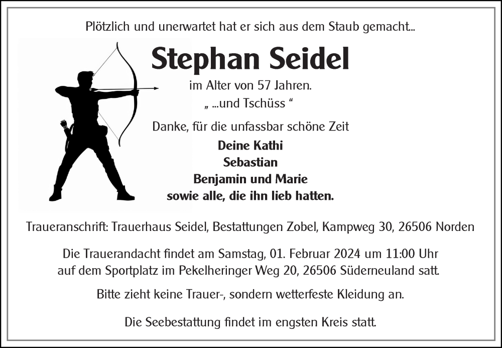  Traueranzeige für Stephan Seidel vom 25.01.2025 aus Ostfriesischer Kurier