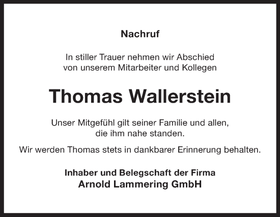 Traueranzeige von Thomas Wallerstein von Ostfriesischer Kurier
