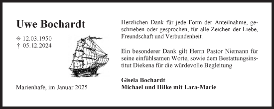 Traueranzeige von Uwe Bochardt von Ostfriesischer Kurier