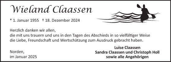 Traueranzeige von Wieland Claassen von Ostfriesischer Kurier