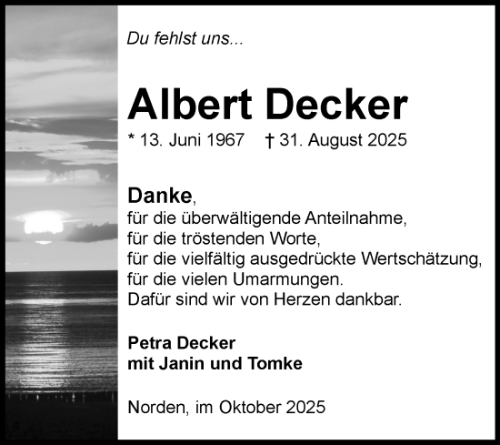 Traueranzeige von Albert Decker von Ostfriesischer Kurier