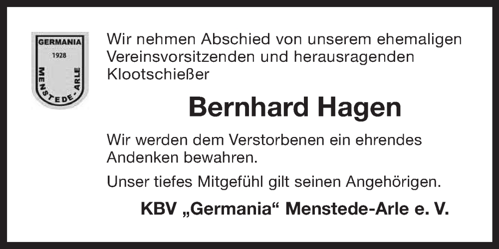  Traueranzeige für Bernhard Hagen vom 25.10.2025 aus Ostfriesischer Kurier