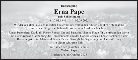 Traueranzeige von Erna Pape von Ostfriesischer Kurier