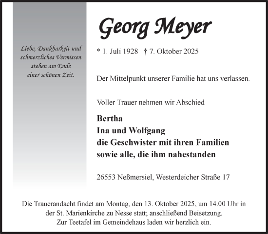 Traueranzeige von Georg Meyer von Ostfriesischer Kurier