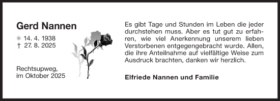Traueranzeige von Gerd Nannen von Ostfriesischer Kurier