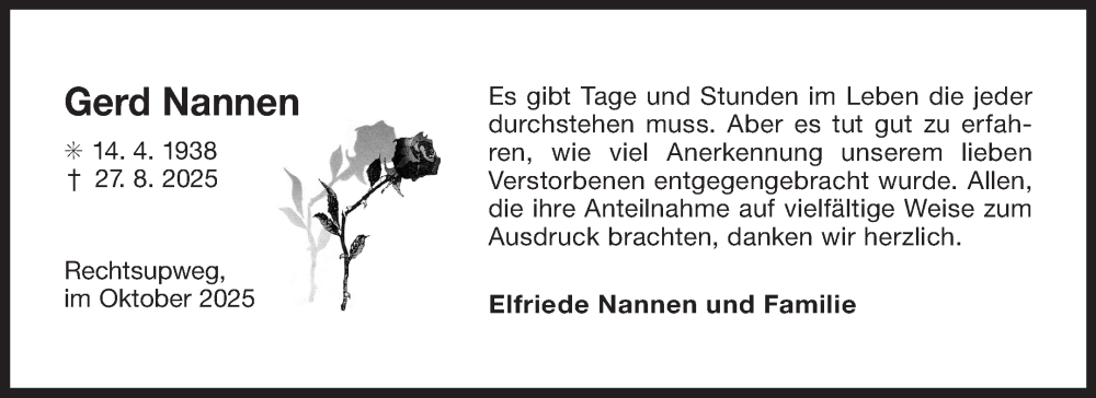  Traueranzeige für Gerd Nannen vom 04.10.2025 aus Ostfriesischer Kurier