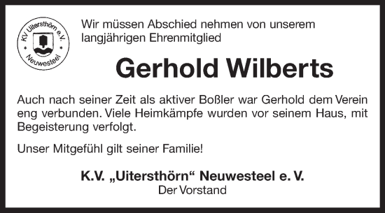 Traueranzeige von Gerhold Wilberts von Ostfriesischer Kurier