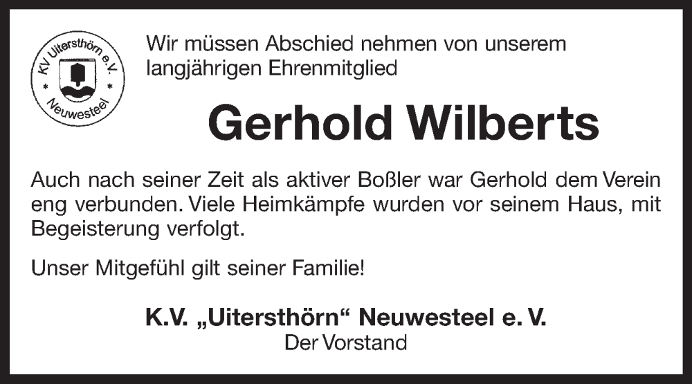  Traueranzeige für Gerhold Wilberts vom 25.10.2025 aus Ostfriesischer Kurier