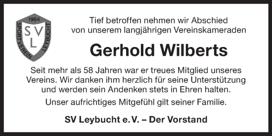 Traueranzeige von Gerhold Wilberts von Ostfriesischer Kurier