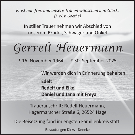 Traueranzeige von Gerrelt Heuermann von Ostfriesischer Kurier