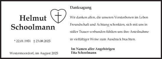 Traueranzeige von Helmut Schoolmann von Ostfriesischer Kurier