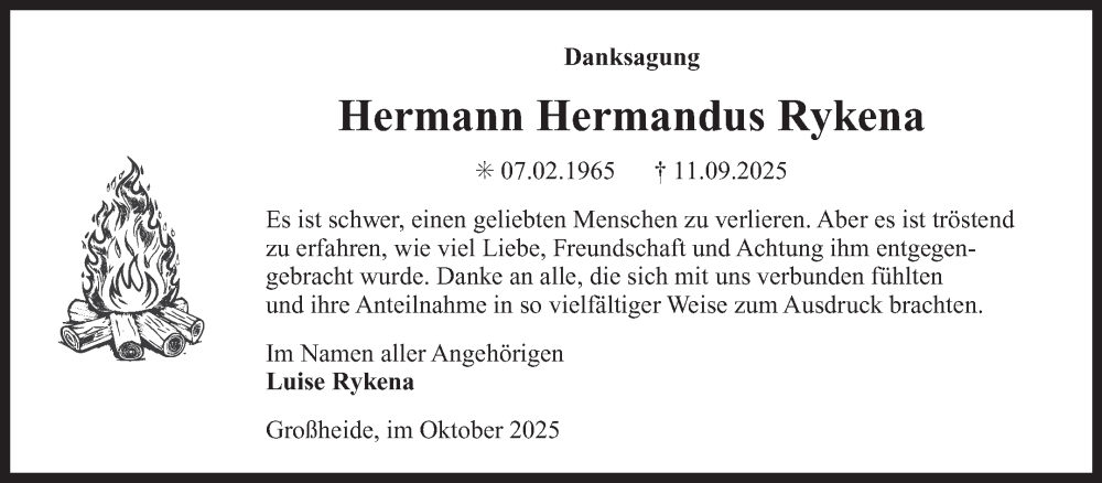  Traueranzeige für Hermann Hermandus Rykena vom 25.10.2025 aus Ostfriesischer Kurier