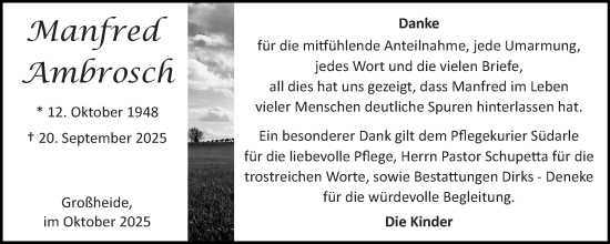 Traueranzeige von Manfred Ambrosch von Ostfriesischer Kurier