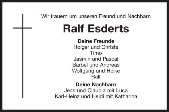 Traueranzeige von Ralf Esderts von Ostfriesischer Kurier