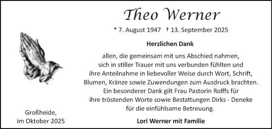 Traueranzeige von Theo Werner von Ostfriesischer Kurier