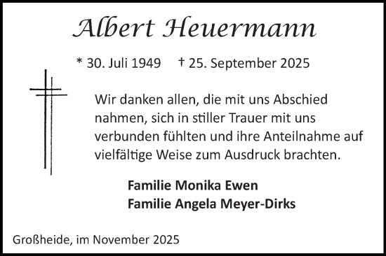 Traueranzeige von Albert Heuermann von Ostfriesischer Kurier