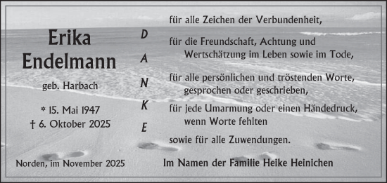 Traueranzeige von Erika Endelmann von Ostfriesischer Kurier