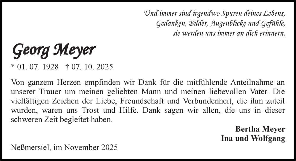 Traueranzeige für Georg Meyer vom 22.11.2025 aus Ostfriesischer Kurier