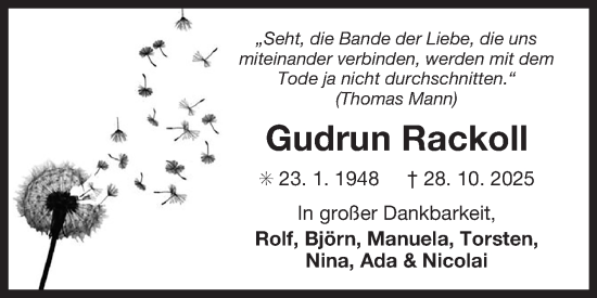 Traueranzeige von Gudrun Rackoll von Ostfriesischer Kurier