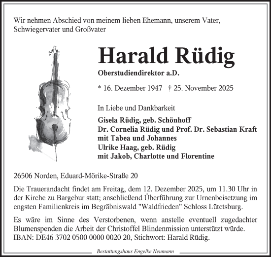 Traueranzeige von Harald Rüdig von Ostfriesischer Kurier