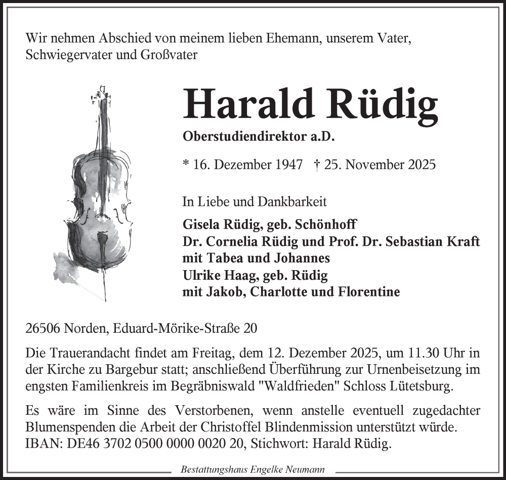  Traueranzeige für Harald Rüdig vom 29.11.2025 aus Ostfriesischer Kurier