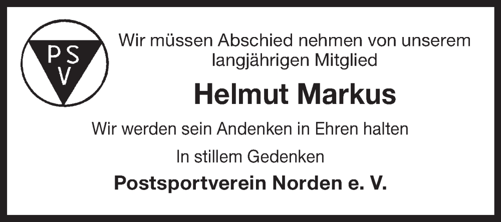  Traueranzeige für Helmut Markus vom 11.11.2025 aus Ostfriesischer Kurier