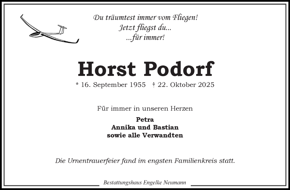  Traueranzeige für Horst Podorf vom 15.11.2025 aus Ostfriesischer Kurier