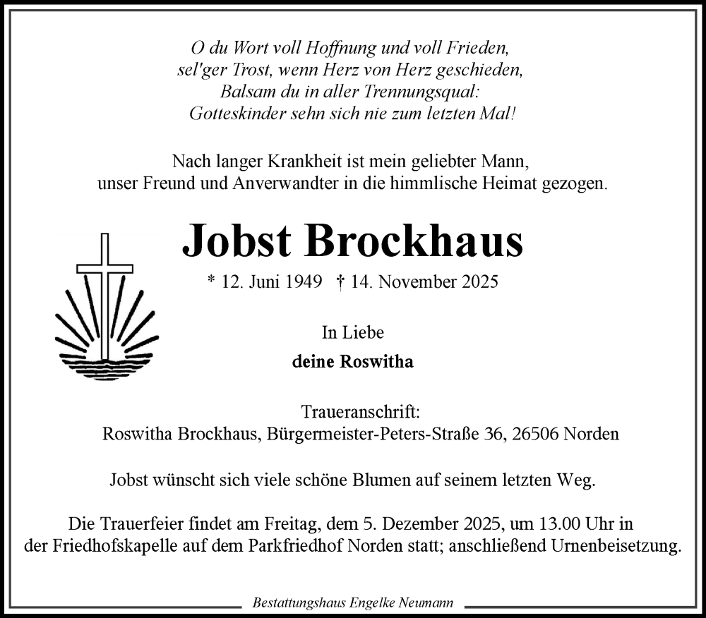  Traueranzeige für Jobst Brockhaus vom 22.10.2025 aus Ostfriesischer Kurier