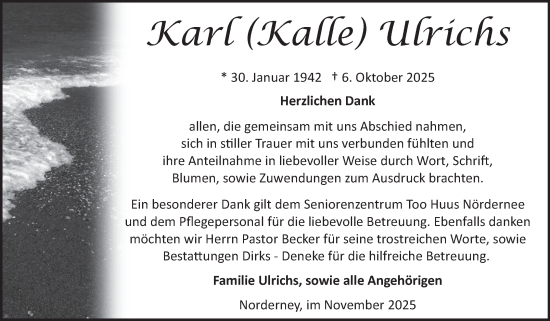 Traueranzeige von Karl Ulrichs von Ostfriesischer Kurier