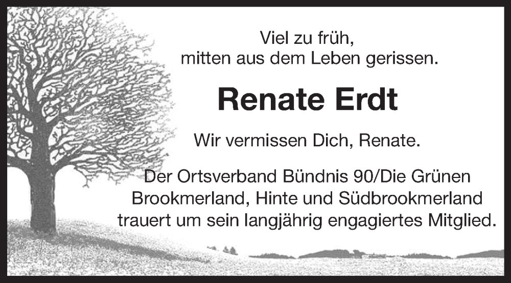  Traueranzeige für Renate Erdt vom 05.11.2025 aus Ostfriesischer Kurier