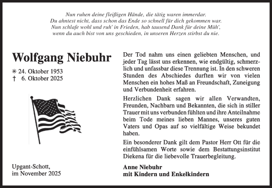 Traueranzeige von Wolfgang Niebuhr von Ostfriesischer Kurier