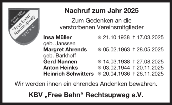 Traueranzeige von Anton Heinks von Ostfriesischer Kurier