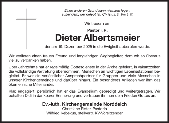 Traueranzeige von Dieter Albertsmeier von Ostfriesischer Kurier